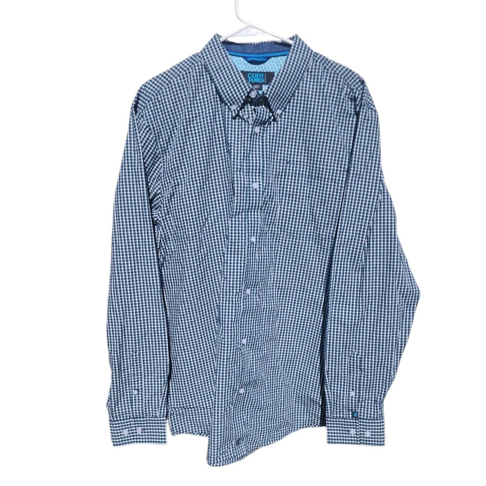 Cody James Core‎ Mens Large Blue Gingham Check Button Down Shirt CCSP19W3